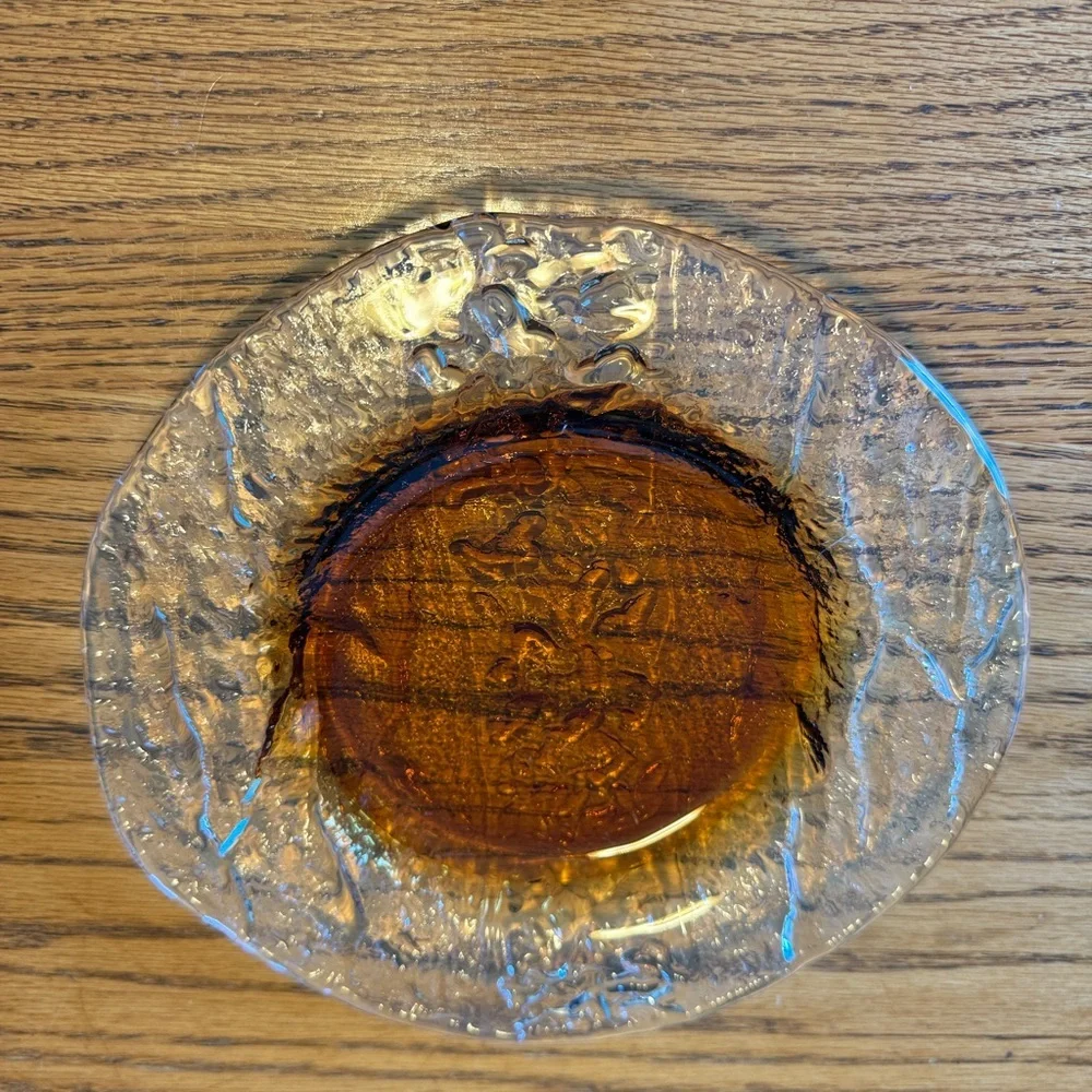 Vintage 1960s DANISH MODERN SWEDISH SCANDO 8.5" ART GLASS PLATE Amber Textured - Picture 7 of 11